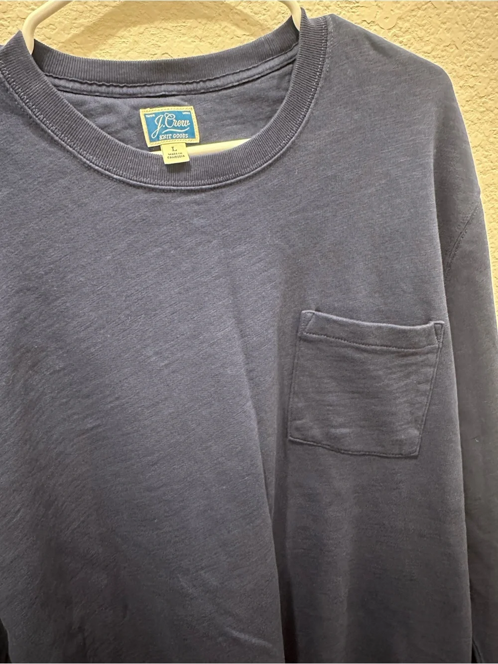 J.Crew Mens Navy Blue Slub Cotton Long Sleeve Pocket T-Shirt Size Large
